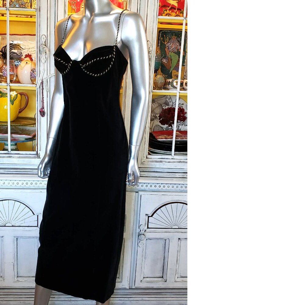 Vintage Betsey Johnson Dress LUXE 90s RUNWAY Black Velvet Midi Slip Size Large - Picture 12 of 15